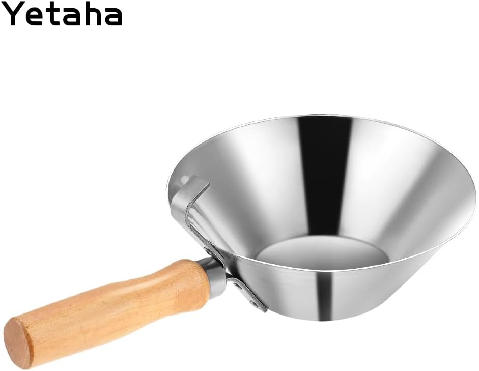 Yetaha Galvanized Steel Construction Trowel Scoop Wooden Handle | Rust-proof galvanized steel bowl, solid wooden grip, heavy-duty for mortar mixing and building material transport