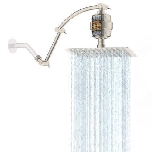 Hibbent Hibbent 10'' Filtered Rain Shower Head, 16'' Extension Arm, Brushed Nickel Square 10'' with Filter Brushed Nickel