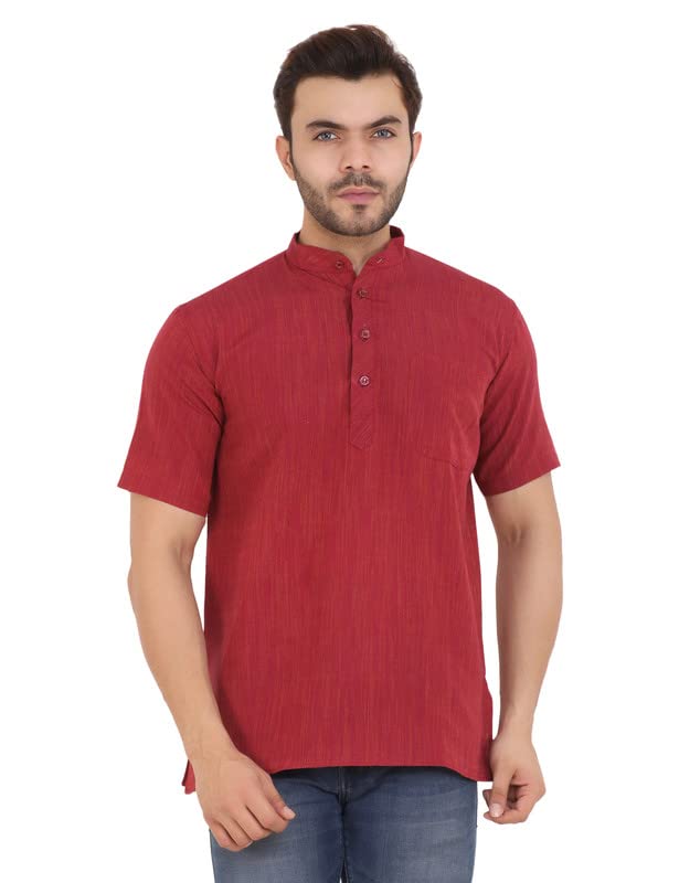 latestplus apparel LatestPlus Men's Cotton Blend Fabric Solid Half Sleeve Short Kurta | Maroon | Size: 3XL | LPA-SKDJ-M-46-picture-19