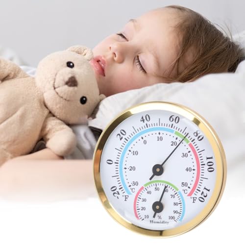 TOOLSGO Mini Zeiger Typ Thermometer Hygrometer Indoor Temperatur Luftfeuchtigkeit Messgerät für Haus Küche Schlafzimmer Babyzimmer Büro (Gold Shell Farbe Gesicht)