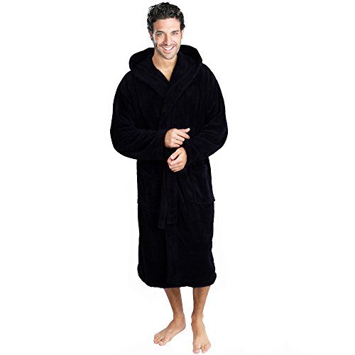Albornoz negro con capucha de algodón terry para hombre bota túnica de baño