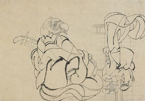 Tableau Hokusai Deux croquis Dame jouant Samisen pour décoration murale 60x90cm