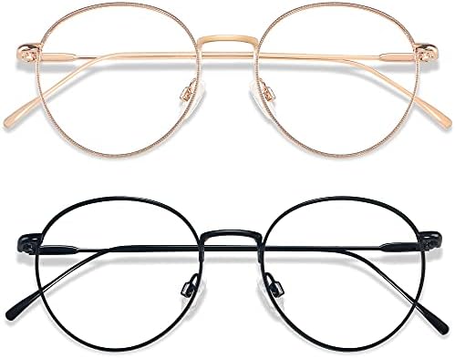 ANDWOOD Blue Light Blocking Glasses Women Men Small Face Computer Clear Bluelight Blocker Super Lightweight Metal Frame Round