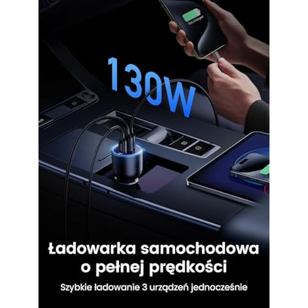 UGREEN 130 Вт USB-C PD Автомобильное зарядное устройство с кабелем USB-C 45 Вт 30 Вт Зарядное устройство для прикуривателя совместимое с iPhone 17 16 15 Galaxy S25 MacBook Pro iPad Pro