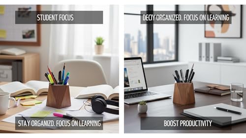 Image of ᵀᴹ Solid Wood Pen & Pencil Holder | Modern Desktop Organizer for Office & Home | Stylish Stationary Holder, Makeup Brush Organizer | Ideal Office Accessory & Gift