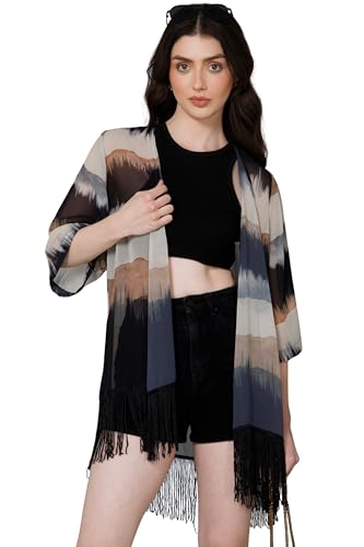Image of PURYS Colorblocked Shrug for Women | Lightweight Georgette Kimono| Versatile Casual Shrug for Layering and Summer Fashion