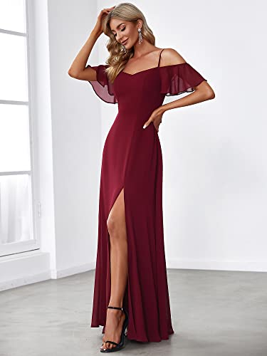 Image of Ever-Pretty Women's Formal Dresses Off Shoulder Short Sleeve Split A-Line Floor Length Bridesmaid Dresses 0237