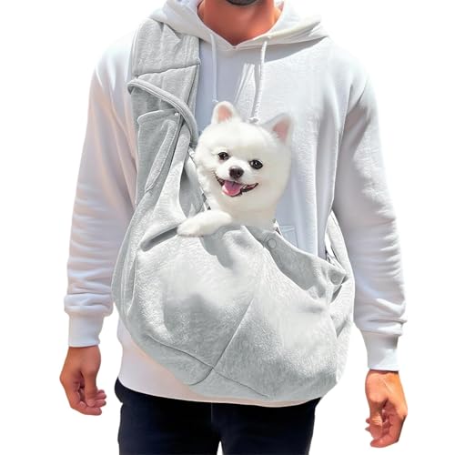 LINTRA Grau Hunde Umhängetasche, Polyester Hundetragetuch, Maximales Traggewicht 7,5 kg, Hunde Tragetuch, Bauchtragetasche Hund, für Spaziergänge und Outdoor Aktivitäten