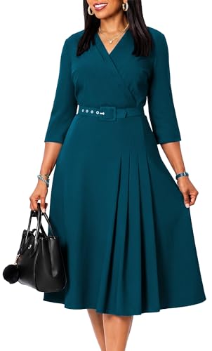 Image of ZVO Business Work Dress for Women Elegan Church V-Neck A Line Midi Dresses