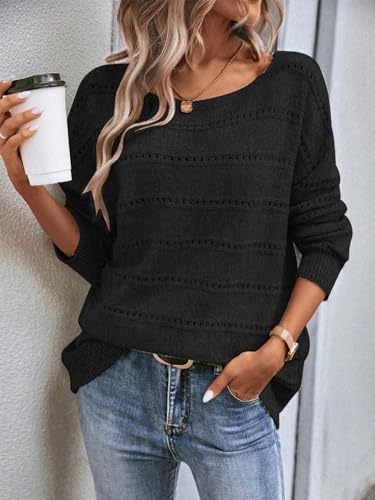 Image of Women's Sweater Soft Boat Neck Long Sleeve Oversized Sweaters Crochet Pullover Knit Tops