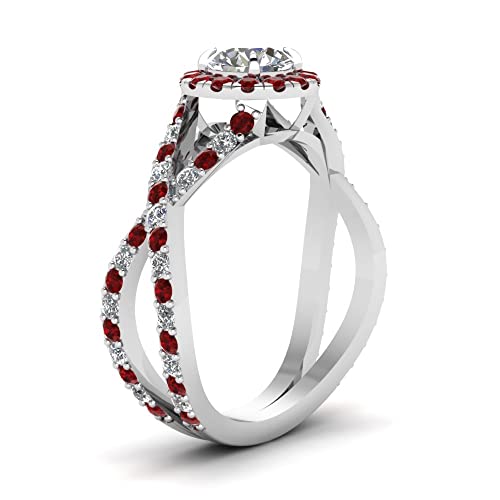 Image of Choose Your Gemstone Infinity Halo Round Diamond CZ Engagement Ring 925 Sterling Silver Round Shape Split Shank Engagement Ring Minimal Surprise Gifts for Ladies US Size 4 to 12