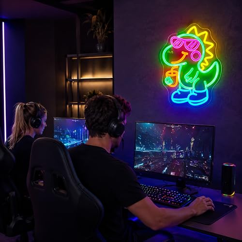 Image of Neon Sign, Dinosaur Neon Signs for Wall Decor - Dimmable LED Signs for Gaming Room, Bedroom, Living room, Party, Bar - USB Powered Light Up Sign Decorations Gift