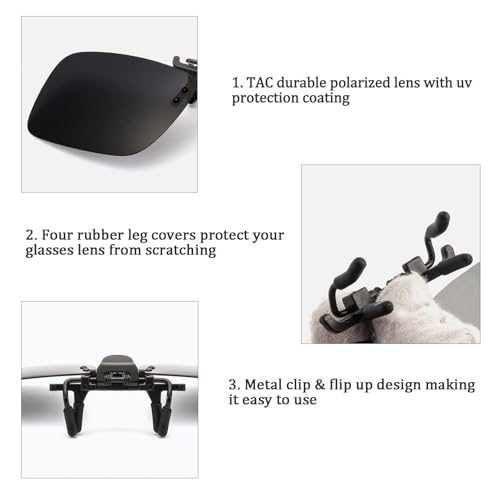Polarized Clip-on Sunglasses over Prescription Glasses Anti-glare UV Protection Flip-up Clip on Sun Glasses4