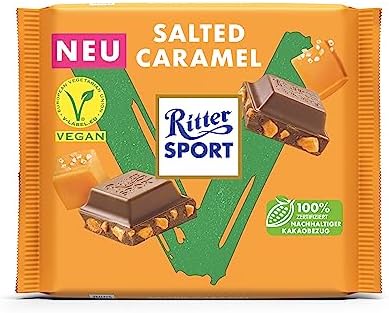 Ritter Sport Vegan Salted Caramel Chocolate Bar Plant-Based Delight, 100 grams