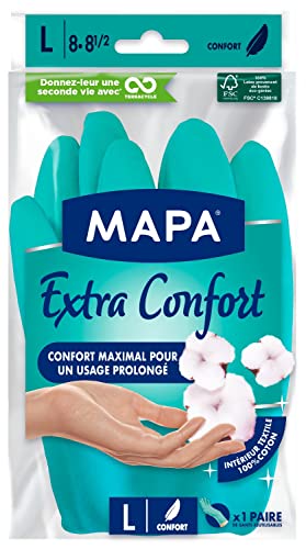 MAPA - Extra Confort - Gants de Ménage en Latex Doublure Textile 100% Coton - Confortables et...
