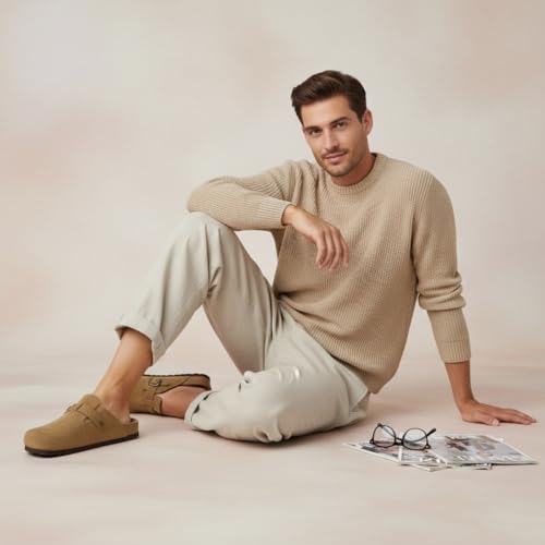 Image of CUSHIONAIRE Haze Genuine Suede Leather Mens Clogs - Comfortable Slip On Potato Shoes for Men with Adjustable Buckle