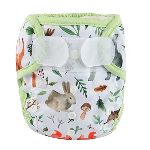 Image of Baby Cloth Diaper Cover Nappy Hook and Loop Double Gusset 6.6lbs to 33lbs (Rabbits Wolves)