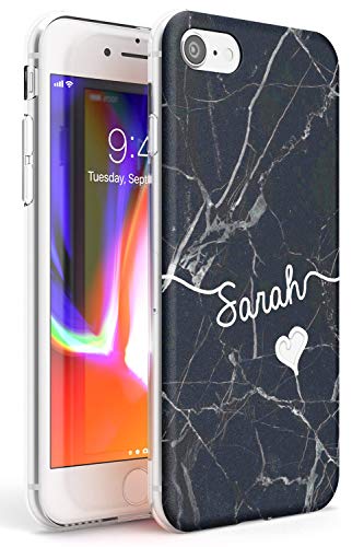 Case Warehouse iPhone 7/8 Personalizada Mármol Nombre Personalizado Negro Funda de Teléfono de Goma Cover Iniciales Corazón Escritura Oro Rosa