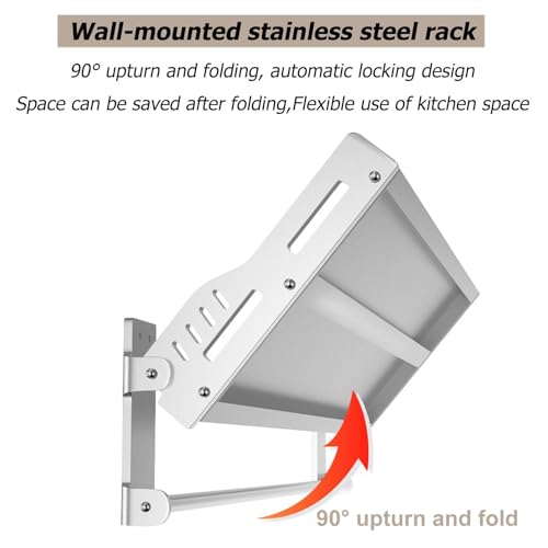 Estante de acero inoxidable para microondas con 6 ganchos y diseño plegable de pared 5