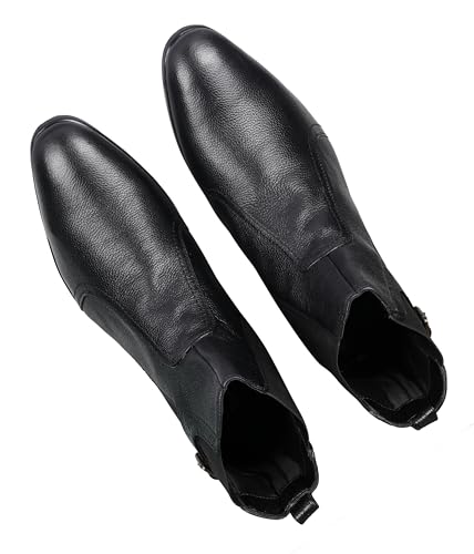 Image of Tanny Shoes Men's Genuine Leather Chelsea Zip Boots, Black For Casual Party Business banker Moccasins Slipon Style Comfortable Lightweight with TPR sole