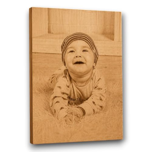 Cuadro Personalizado Bebé con Foto y Texto Grabado en Madera Natural – Recuerdo de Recién Nacido – Regalo para Nuevos Padres, Nacimiento, Baby Shower y Bautizo – Decoración Habitación Bebé