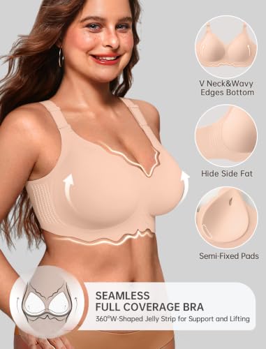 Image of OEAK Women Value Series Jelly Bras Wireless Pushup Convertible Bra | Everyday Essentials,Comfortable Bralettes,No Underwire,Full Coverage,Support Lift,Tshirt,Soft,Seamless,Scalloped