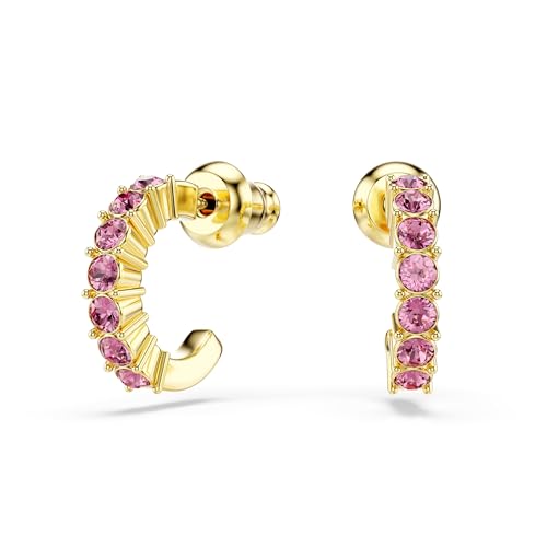 Swarovski Mini Hoop hoop earrings, Round cut, Pink, Gold-tone finish