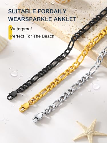Image of ChainsPro Resizable Anklet Chain for Women Men, Figaro /Wheat /Twist Rope /Cuban Foot Bracelet-Strong with Good Clasp-18K Gold Plated(Send Gift Box)