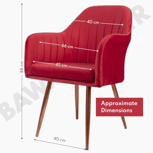 Image of Velvet Chair for Home | Modern Accent Armchair in Soft Velvet Fabric with Golden Legs | Set of 2 Premium Accent Chair for Living Room Bedroom Restaurent | (Red, Standard)