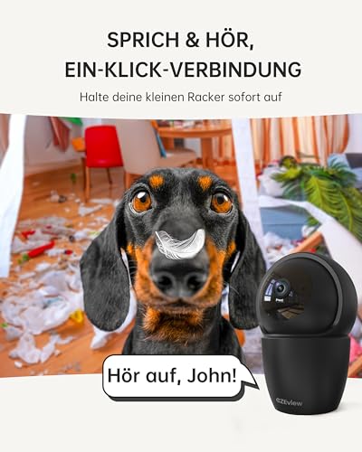CZEview 3K 5MP Überwachungskamera Innen, 2,4/5Ghz Dual-Band WLAN Kamera Überwachung Innen, Hundekamera Haustierkamera mit APP, 360° Kamera Indoor, Zwei-Wege-Audio, Nachtsicht