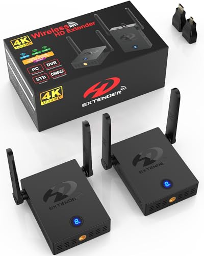 ワイヤレスHDMI無線送受信機4K 30HZ-デュアル冷却シス、1/4インチスレッドインターフェース、150m安定転送距離、設定不要,テレビボックス、コンピューター、ラップトップ、カメラ、監視カメラからモニター、テレビ、プロジェクターに送信するのに適しています