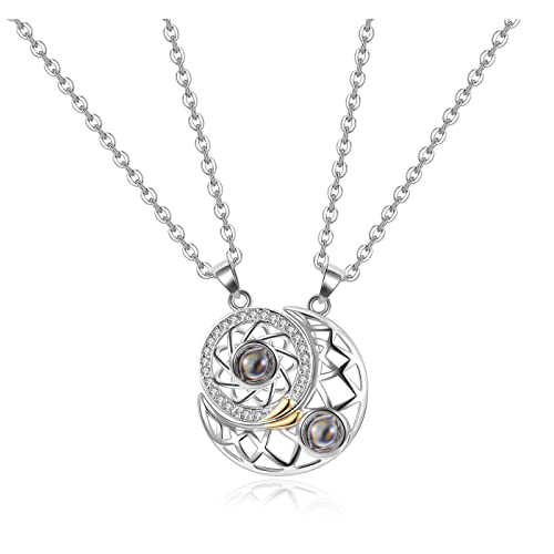 Image of Zibuyu Couple Necklace for Women and Men Chain Friendship Best Friend Necklace Shining Sun and Moon Pendant for Women and Girls Rhinestone Matching Magnetic Necklace Jewellery Birthday Gift - 2 Pcs