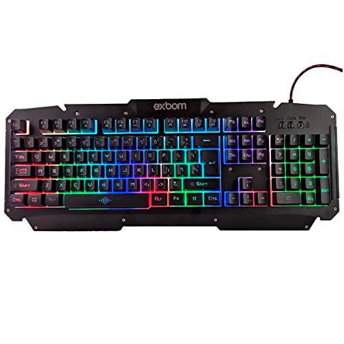 Gimp Teclado Gamer USB Semi-Mecânico com Iluminação de LED e Acabamento em Metal com Fio Exbom BK-G2
