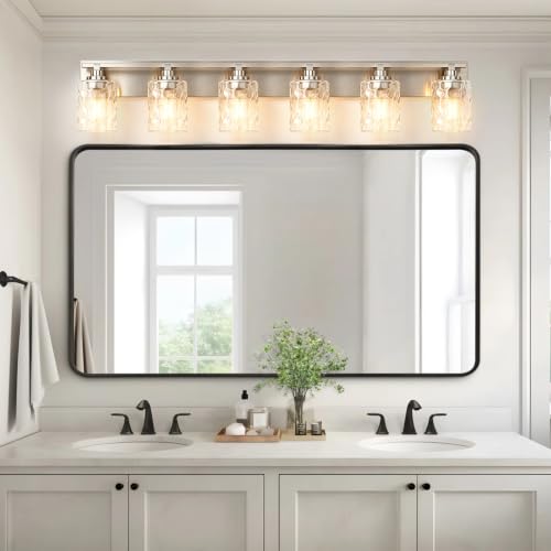Image of Bathroom Light Fixtures,6-Light Brushed Nickel Vanity Lights Over Mirror