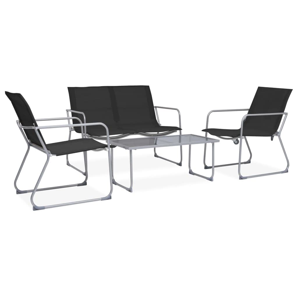 vidaXL Juego de Muebles de Jardín 4 Piezas Mobiliario Hogar Terraza Balcón Patio Exterior Cocina Silla Mesa Asiento Suave Tela y Acero Negro