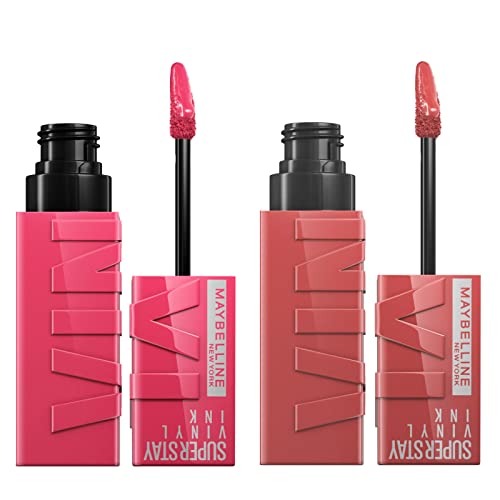 Maybelline New York SuperStay Vinyl Ink Lip Tint Bright Color 35 Cheeky + Ink Color 20 Coy Finish Luminous - 2 Lipsticks with Precision Applicator
