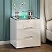 Price comparison product image Jehiatek White Bedside Table with Wireless Charging & USB Charging Station, Led Bedside Table with 3 Drawers, High Gloss Smart Nightstand Organizer for Bedroom Use