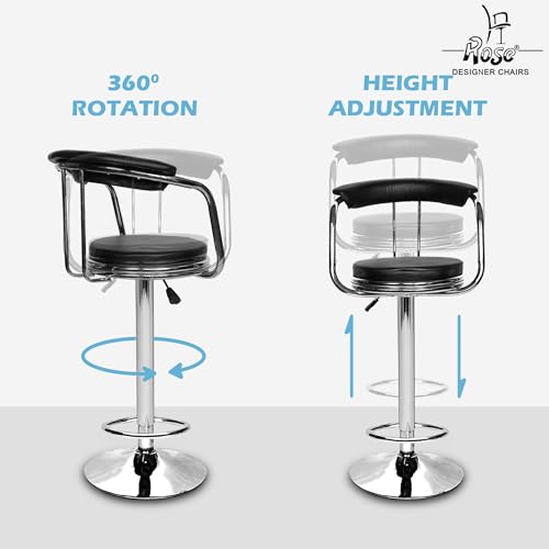 Image of ROSE Kiya Height Adjustable & Revolving Bar Stool /Kitchen Chair Suitable for Kitchen, Cafeteria, Dining, Office,Shops (2, Black, Barstool)