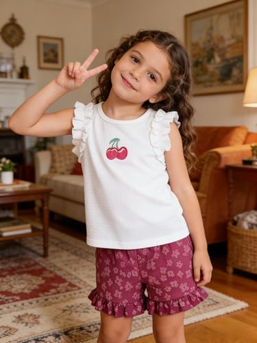 Image of Ayzozuy Kid Girl Clothes Shorts Set 2 Piece Outfits Summer Casual Short Sleeve Top and Shorts Set for Girls 4-7