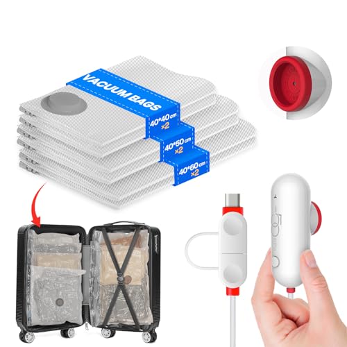 Vacbird Vacuum Storage Bags for Clothes, 6-Pack Vacuum Bags with Portable Electric Pumps, Reusable, Suitable for Clothing storage, Travel, Luggage and Suitcase Storage