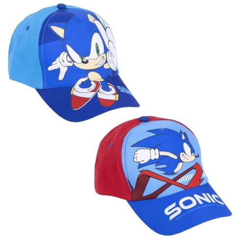 Gorra con Visera Curva de Sonic - Color Rojo - Apta de 4 a 8 Años - Con Bordados de la Colección - Gorra para Niños con Velcro Trasero Ajustable - Producto Original Diseñado en España
