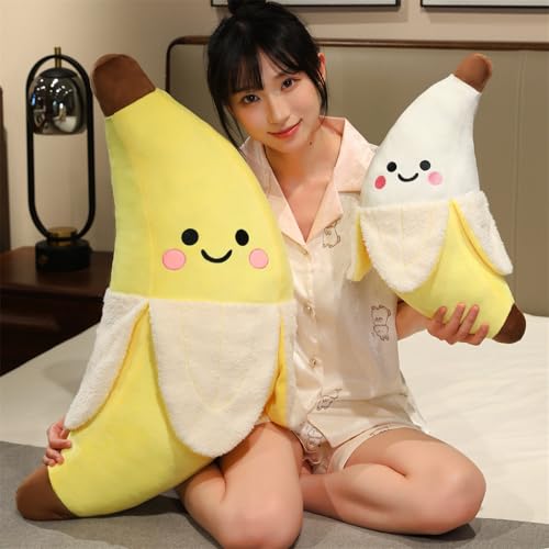 champracer plüschtier Banane Stofftier Kawaii Banane Kissen Langes,lüschtier Banane Stofftier Kawaii Banane Kissen Langes,Kinder-Plüsch-Bananenkissen Gefüllte Bananen Plüschtiere (Weiß,25cm)