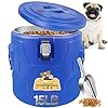 15lb Dog Food Storage Container, Stainless Steel Airtight Pet Food Storage Container and Durable Plastic Food Container, Large Metal Cat Food Container with Lid and Scoop to Keep Fresh