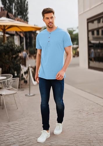 image for PEGENO Men's Fashion Casual Front Placket Short/Long Sleeve Henley T-S