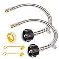 [1/4 Male NPT] BlueStars 15 inch Stainless Braided RV Propane Pigtail Hose with QCC1 - Propane Tank Connector for BBQ RV Camper Two-Stage Regulator - 2 Pack, Includes Seal Tape