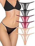 Women's Lace Sexy Thong Pack of 6 G-strings Underwear Mesh Low Waisted Cute Panties