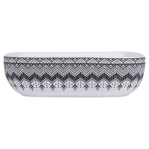 Image of Bonkaso Designer Ceramic Table Top Wash Basin | Madala Pattern Rectangular Countertop Vanity Sink | 45 x 32.5 x 13.5 cm | Premium Glossy Bathroom Basin