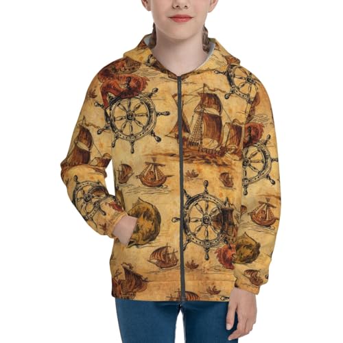 Vintag Ancient Sailboats Kid Hoodies Boys Zip Up Sweatshirts Girls Pullover with Pocket3