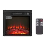 Electric Fireplace Insert 18 Inch 1400W 120V Slim Heater with Remote Control, Flame & Log Set - Fast Heating, for Living Room and Bedroom