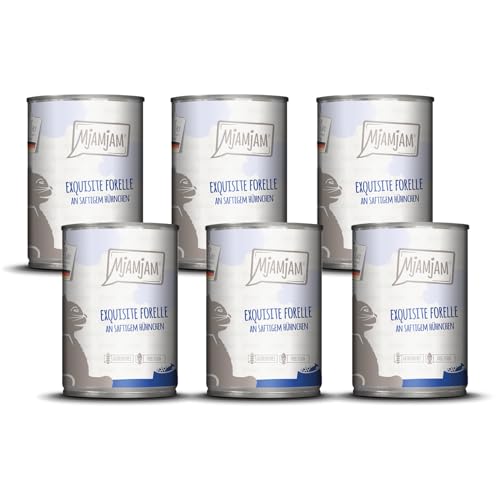 MjAMjAM - Comida húmeda premium para gatos - exquisita trucha con jugoso pollo, pack de 6 (6x400g), sin cereales